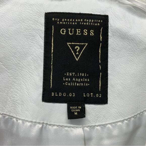 Guess Moto Jacket Women's Size M White Vegan Leather Lace Inserts Asymmetrical - Picture 2 of 10